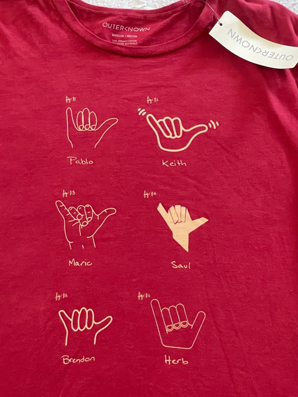 Outerknown Red Tee with Cream Shaka Graphics Men’s M Organic Cotton